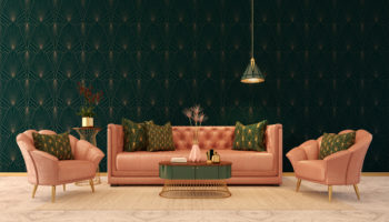 Classic interior Art deco style.Sofa,chairs,table with lamp.Marb