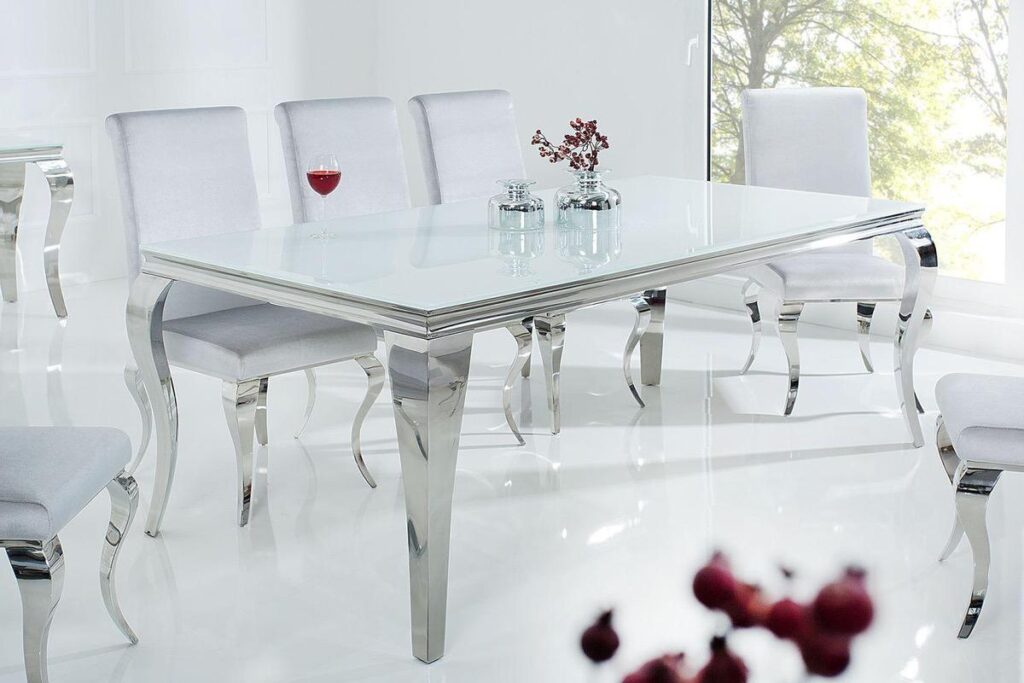 Jedálenský stôl Rococo 200 cm biela / strieborná